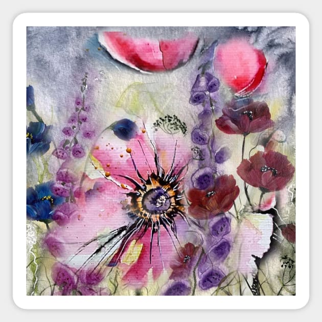 Flower Power Motif Painted Digitized Artist J.M Sticker by Wupperart